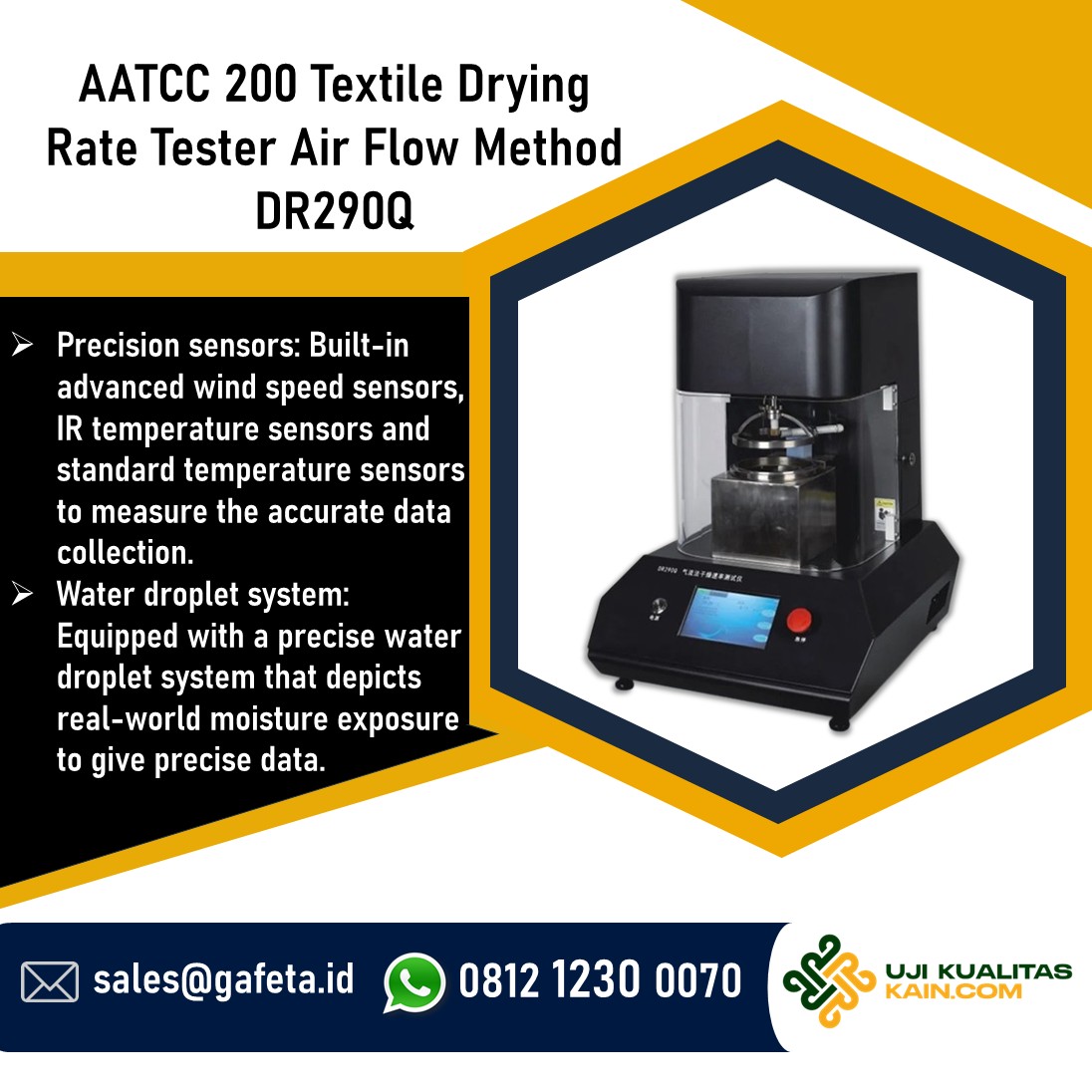 Drying Rate Tester Air Flow DR290Q Uji Kecepatan Kering Kain AATC 200