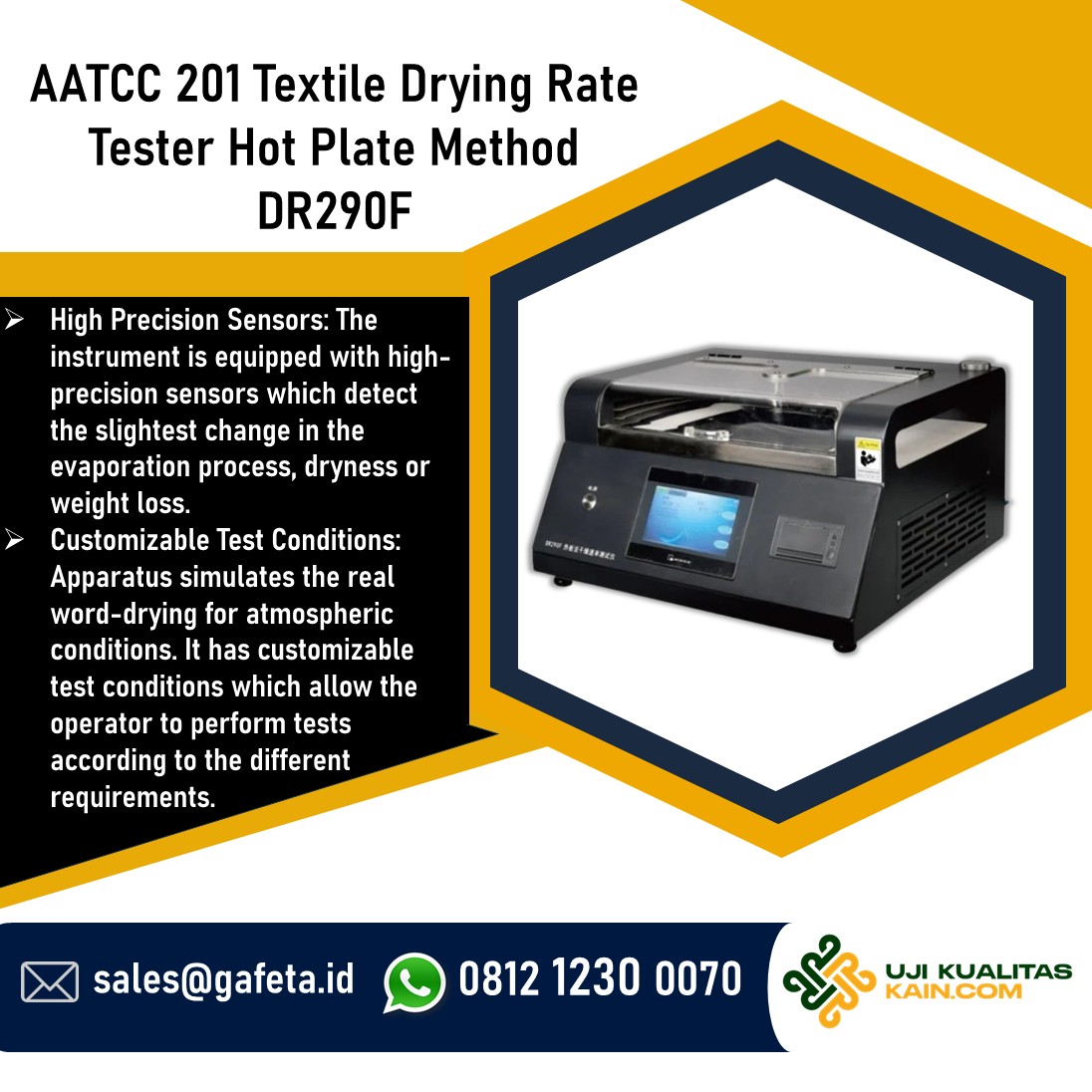 Drying Rate Tester DR290F Hot Plate Uji Kering Kain Standar AATCC 201