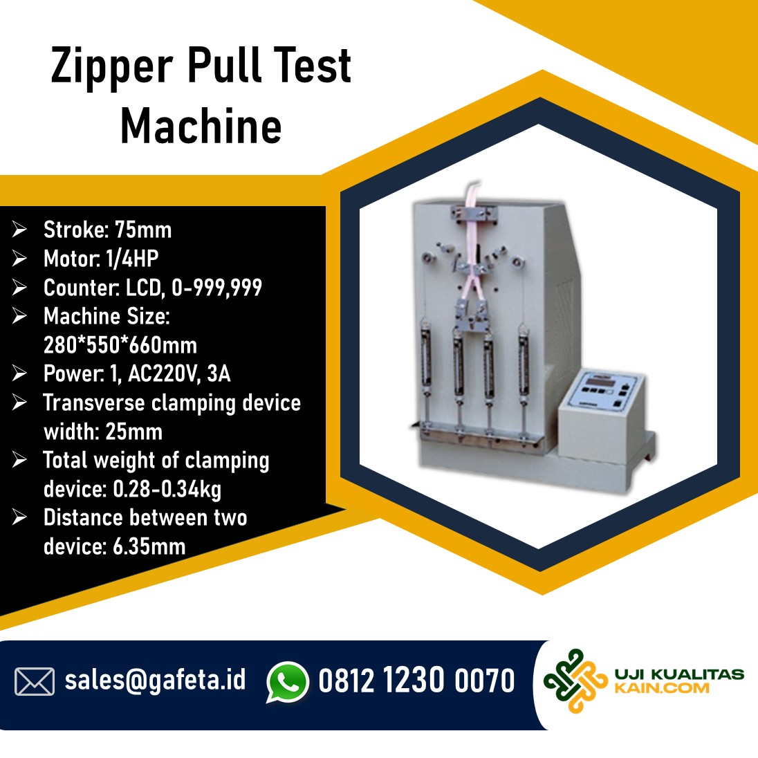 Sedia Zipper Pull Force Test Machine, Alat Uji Kualitas Ritsleting Otomatis